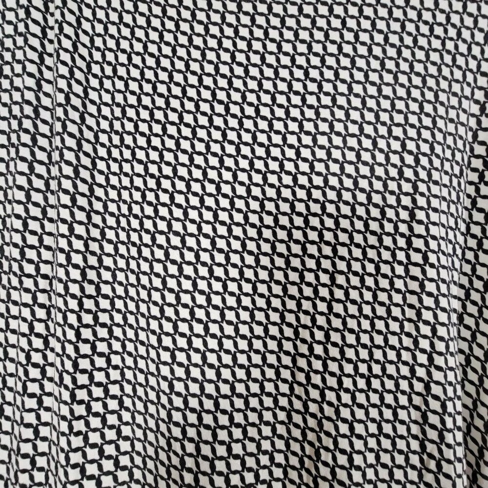 Cabi Womens Black White Geometric Cowl Neck Ruched Midi Dress Large Stretch #614 - Picture 3 of 9